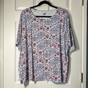 Lands' End Coral and Blue Floral Top